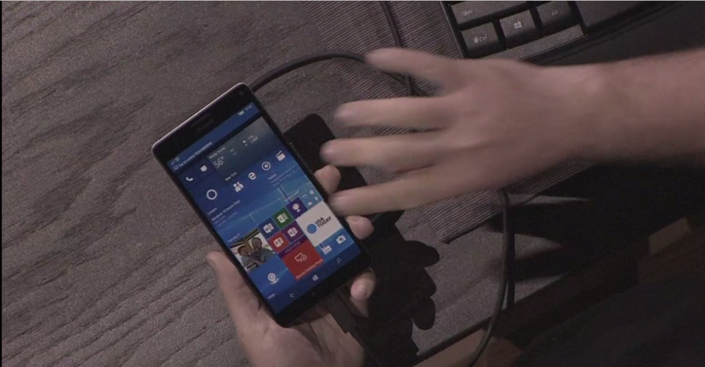 Microsoft demonstrated using Continuum on a Lumia 950. The Windows 10 feature recognizes when devices should be used as a desktop and when they should be used as a mobile device, adapting as needed.